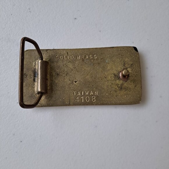 VTG Guitar Player Solid Brass Belt Buckle Retro Rock Band 4108 Taiwan Rectangle - Picture 2 of 3